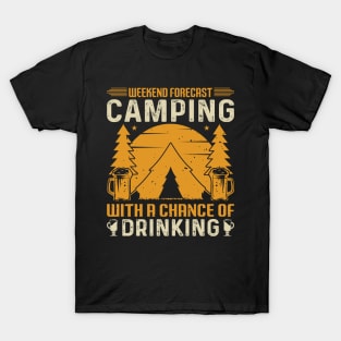 Camping and drinking; beer; camp; camper; tent; campfire; outdoors; nature; nature lover; forrest; outdoorsy; beers; drinks; woods; bush; gift; camping life; camping lover; T-Shirt